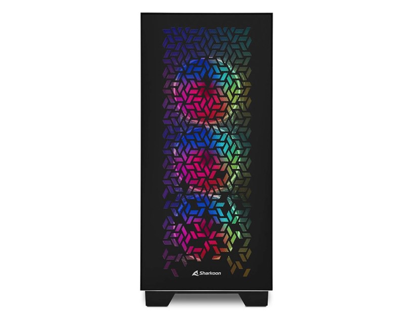Sharkoon ELITE SHARK CA300H Tower E-ATX kućište bez napajanja, prozirne bočne stranice, prednji/stražnji RGB ventilatori 4×120mm, crno