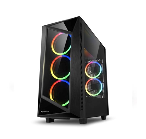 Sharkoon REV200 Midi Tower ATX kućište bez napajanja, prozirna bočna stranica, prednji/stražnji RGB ventilatori 5×120mm, crno