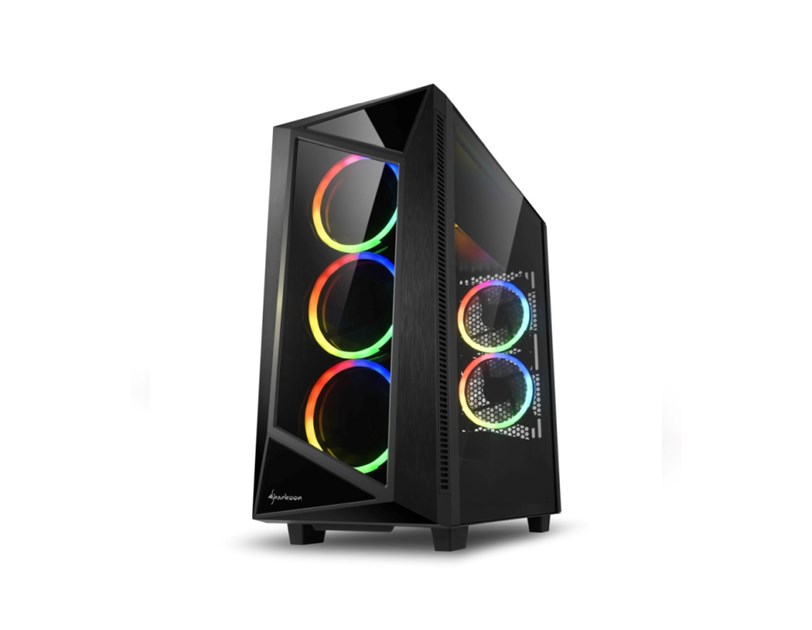 Sharkoon REV200 Midi Tower ATX kućište bez napajanja, prozirna bočna stranica, prednji/stražnji RGB ventilatori 5×120mm, crno