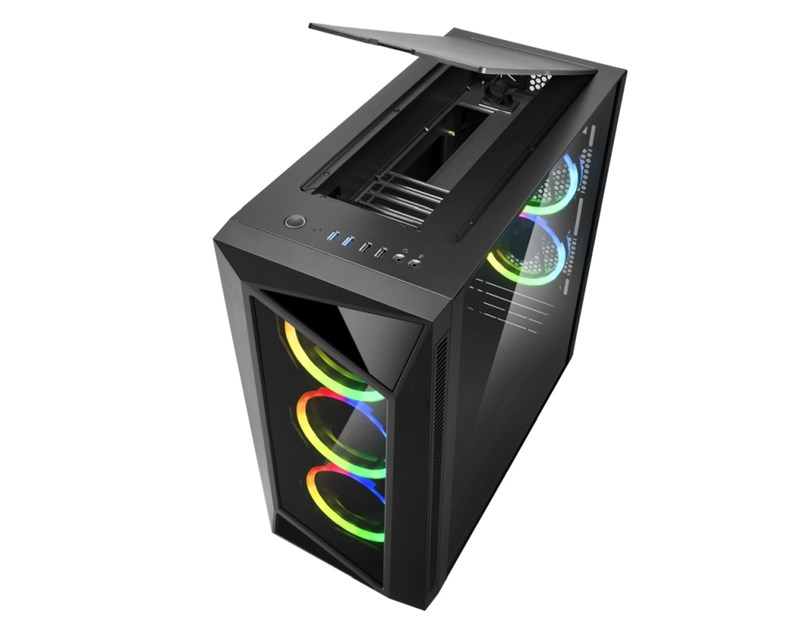 Sharkoon REV200 Midi Tower ATX kućište bez napajanja, prozirna bočna stranica, prednji/stražnji RGB ventilatori 5×120mm, crno