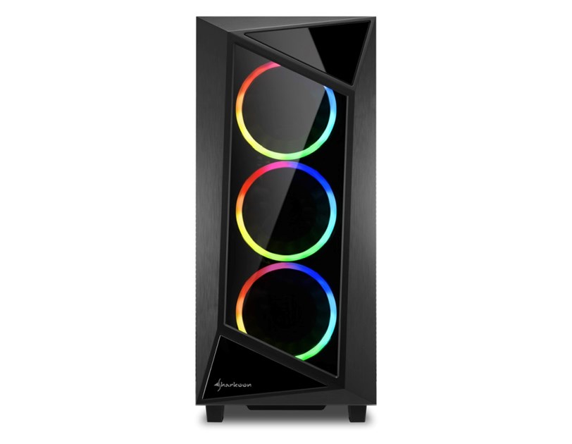 Sharkoon REV200 Midi Tower ATX kućište bez napajanja, prozirna bočna stranica, prednji/stražnji RGB ventilatori 5×120mm, crno