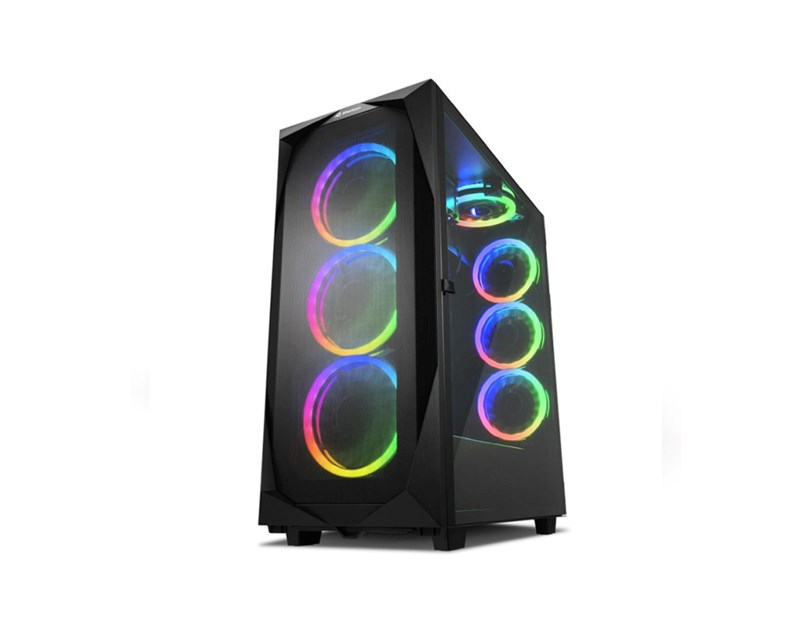 Sharkoon REV300 Midi Tower E-ATX kućište bez napajanja, prozirna bočna stranica, RGB ventilatori prednji 3×140/stražnji 3×120/gornji 1×120, crno