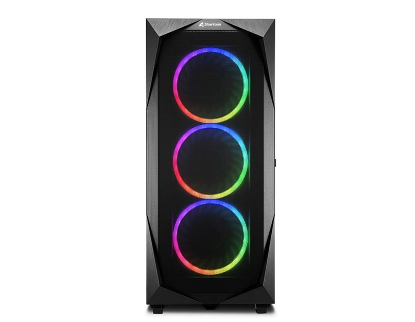 Sharkoon REV300 Midi Tower E-ATX kućište bez napajanja, prozirna bočna stranica, RGB ventilatori prednji 3×140/stražnji 3×120/gornji 1×120, crno