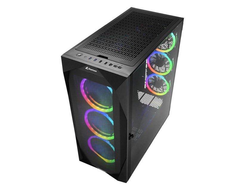 Sharkoon REV300 Midi Tower E-ATX kućište bez napajanja, prozirna bočna stranica, RGB ventilatori prednji 3×140/stražnji 3×120/gornji 1×120, crno
