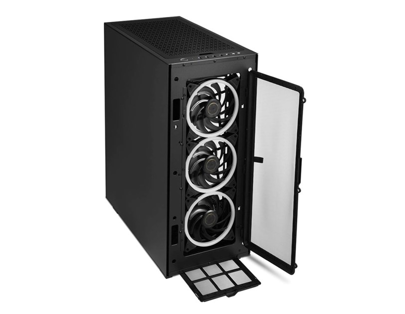 Sharkoon REV300 Midi Tower E-ATX kućište bez napajanja, prozirna bočna stranica, RGB ventilatori prednji 3×140/stražnji 3×120/gornji 1×120, crno