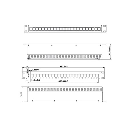 Roline VALUE Keystone 19'' okvir modula, 24 porta, oklopljen, 1U, jednodijelni, crni