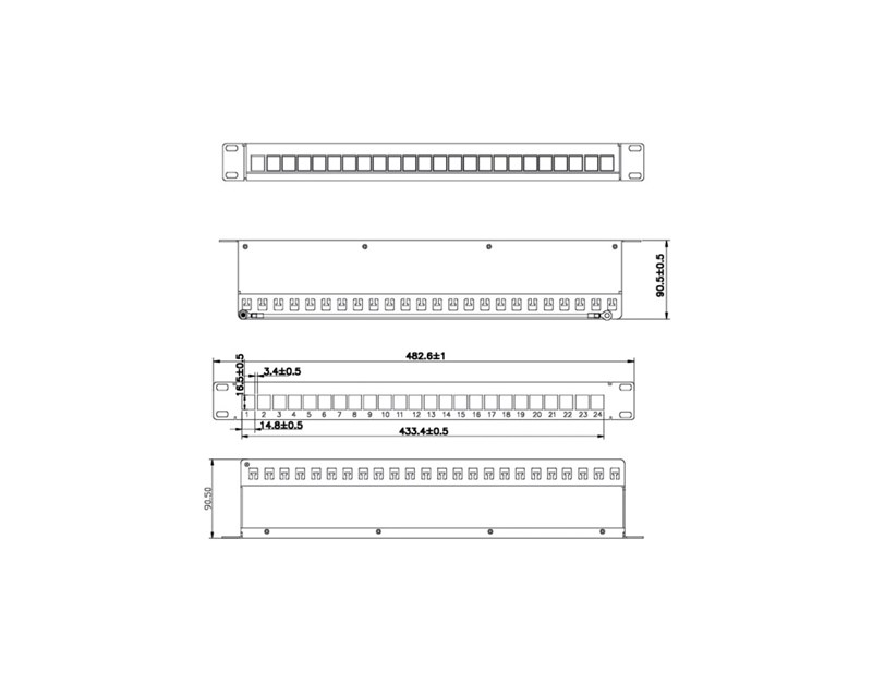 Roline VALUE Keystone 19'' okvir modula, 24 porta, oklopljen, 1U, jednodijelni, crni