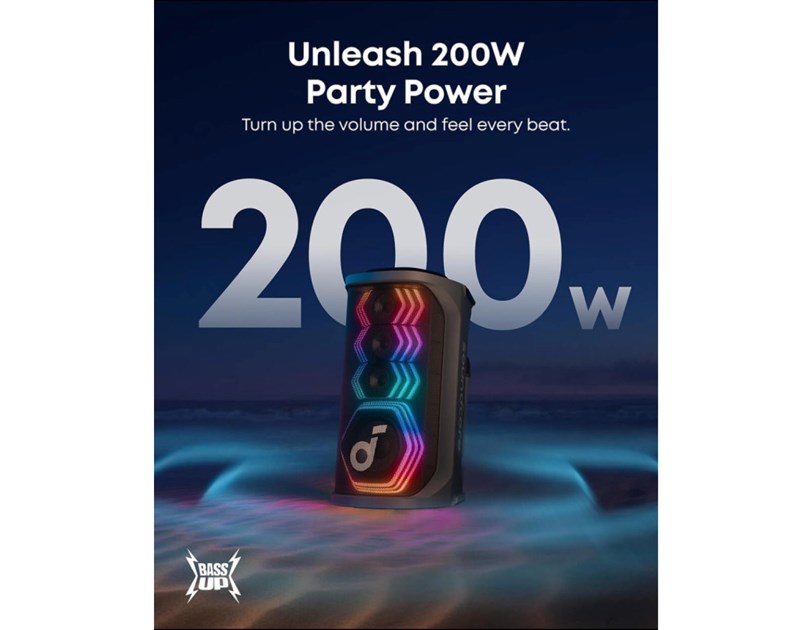 Anker Soundcore Rave 3S AI Karaoke Bluetooth prijenosni zvučnik, 200W, IPX4, 12h reprodukcije, crni (A31A3012)