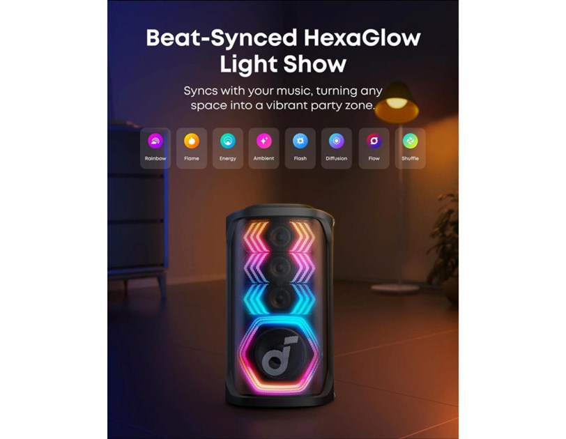 Anker Soundcore Rave 3S AI Karaoke Bluetooth prijenosni zvučnik, 200W, IPX4, 12h reprodukcije, crni (A31A3012)