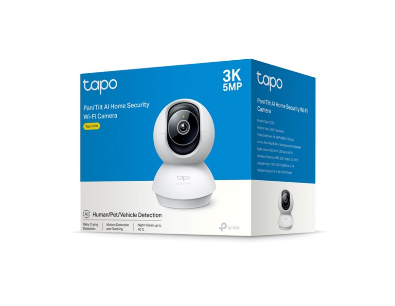 TP-Link Tapo C230 AI kamera 3K 5MP, H.264, 360°/114° Pan/Tilt, Advanced Night Vision, microSD, dvosmjerni audio, AI detekcija pokreta, Wi-Fi, Tapo app