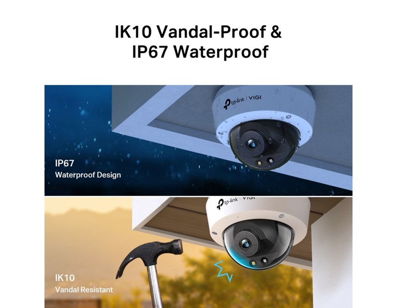 TP-Link vanjska IP Dome Full color HD kamera, H.265+ video, 4MP, 2.8mm leća, RJ45, PoE, microSD, Night Vision, detekcija pokreta, vodootporna IK10/IP67, VIGI app