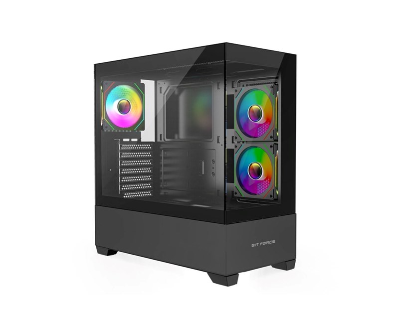 Bit Force SPARK ARGB-TG3 Midi Tower ARGB Gaming PC ATX kućište bez napajanja, crno