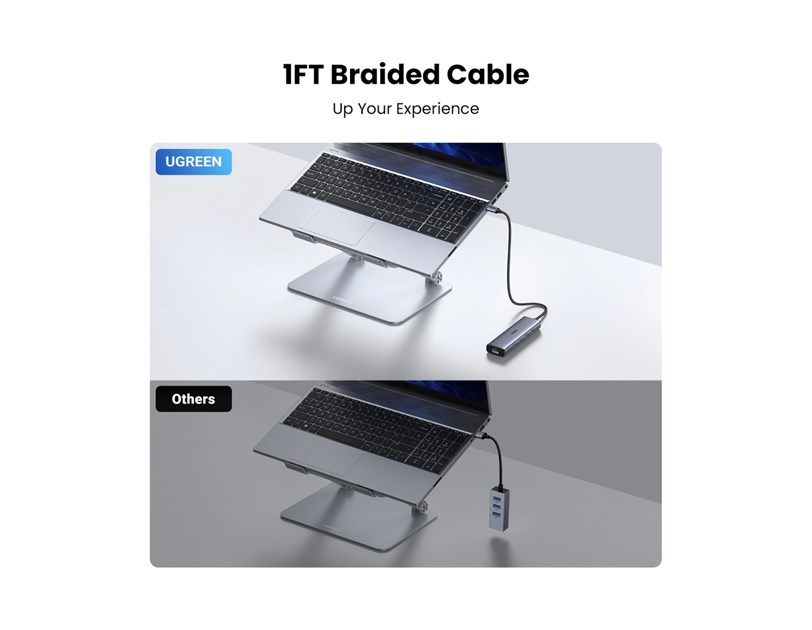 UGREEN 6-portni USB-C HUB na 1xUSB-A 3.2, 2xUSB-C 3.2, 1xUSB-A 2.0, 1xUSB-C za napajanje, 1x RJ45 konektor, sivi