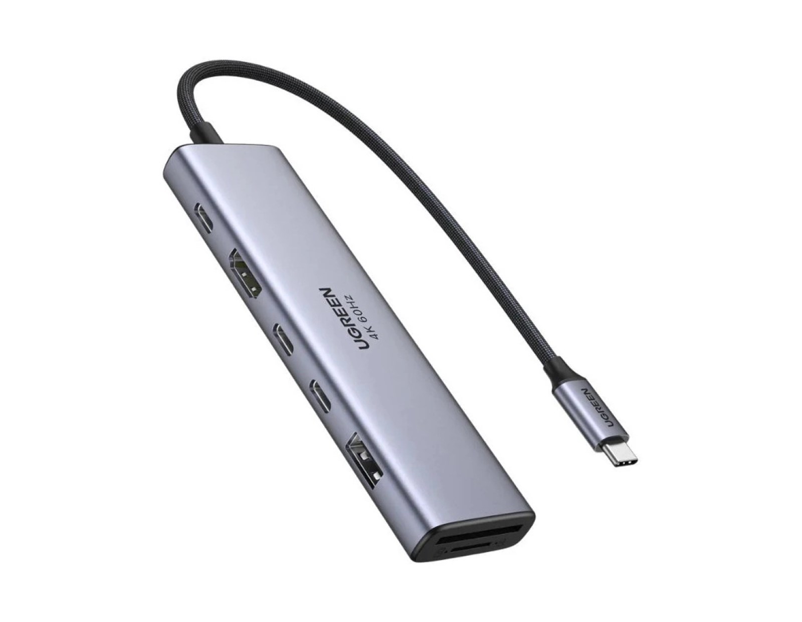 UGREEN 7-portni USB-C HUB na 1xUSB-A 3.2, 2xUSB-C 3.2, 1xSD/TF čitač memorijskih kartica, 1xUSB-C za napajanje, 1x HDMI, sivi