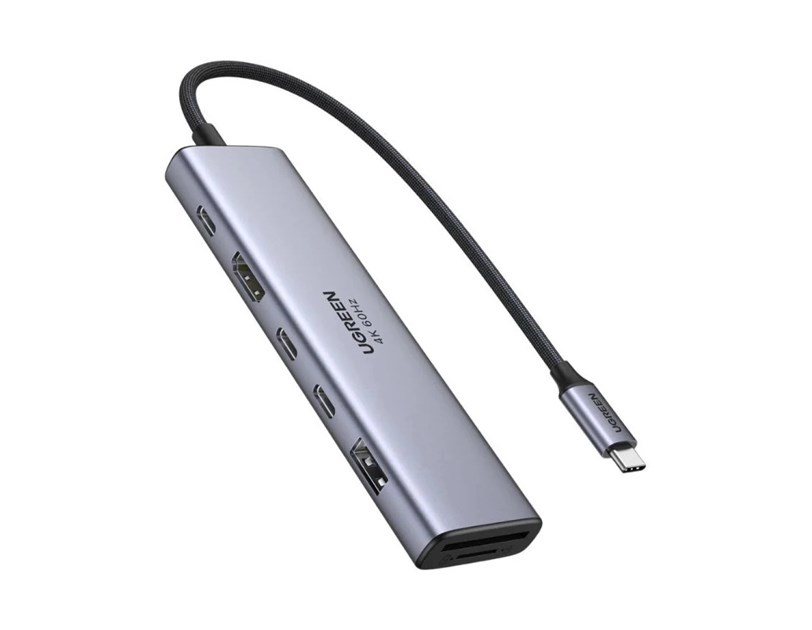 UGREEN 7-portni USB-C HUB na 1xUSB-A 3.2, 2xUSB-C 3.2, 1xSD/TF čitač memorijskih kartica, 1xUSB-C za napajanje, 1x HDMI, sivi