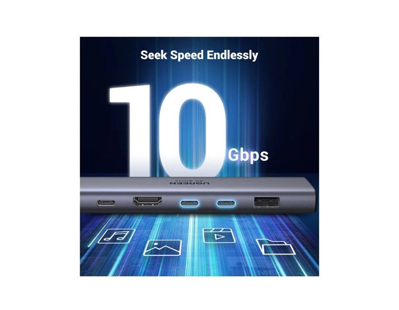 UGREEN 7-portni USB-C HUB na 1xUSB-A 3.2, 2xUSB-C 3.2, 1xSD/TF čitač memorijskih kartica, 1xUSB-C za napajanje, 1x HDMI, sivi