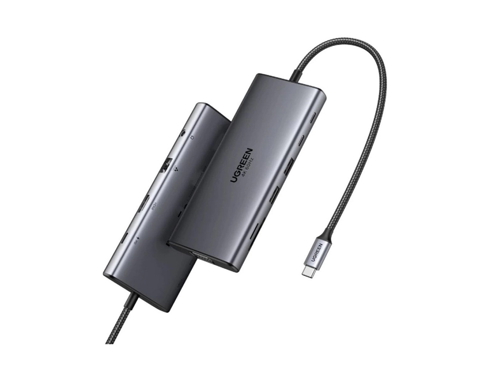 UGREEN 11-portni USB-C HUB na 2xUSB-A 3.2, 2xUSB-C 3.2, 1x AUX 3.5mm, 1x USB-A 3.0, 1x VGA utor, 1x HDMI 60 Hz, 1x RJ45 Ethernet konektor, 1x SD/TF čitač kartica utor, sivi