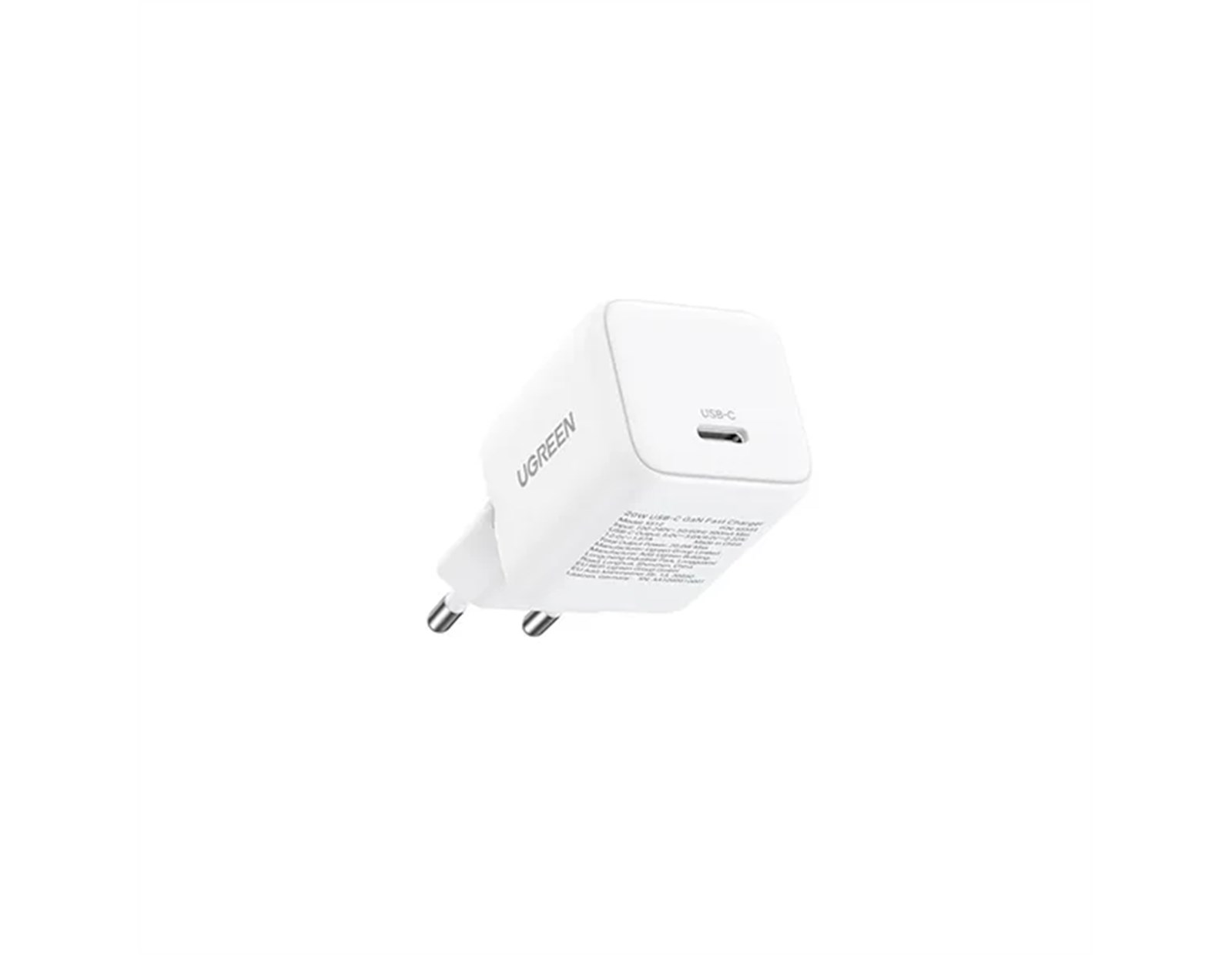 UGREEN zidni punjač 20W, 1×USB-C, GaN, bijeli