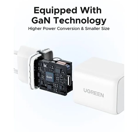 UGREEN zidni punjač 20W, 1×USB-C, GaN, bijeli