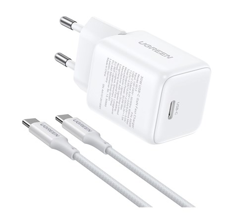UGREEN zidni punjač 30W, USB-C, GaN, set, bijelii