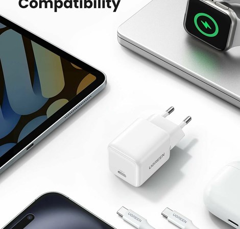 UGREEN zidni punjač 30W, USB-C, GaN, set, bijelii