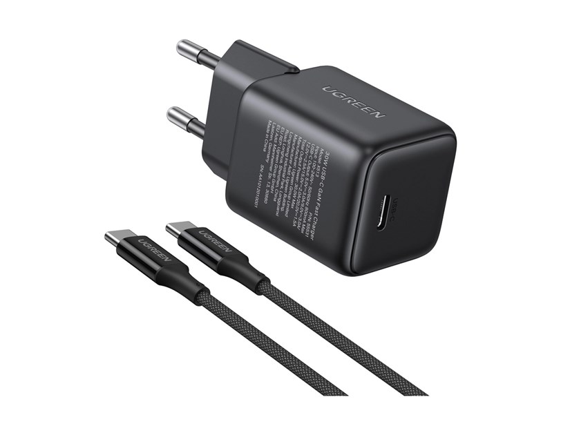 UGREEN zidni punjač 30W, USB-C, GaN, set, crni