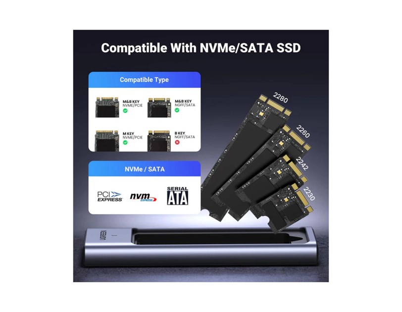 UGREEN vanjsko kućište CM767, SSD M.2 2230-2280 M-Key, NVMe, USB C 3.2, 20 Gbps, srebrno