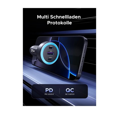 UGREEN auto punjač 30W, 2×USB-C/1×USB-A, PD3.0/QC3.0, sivi