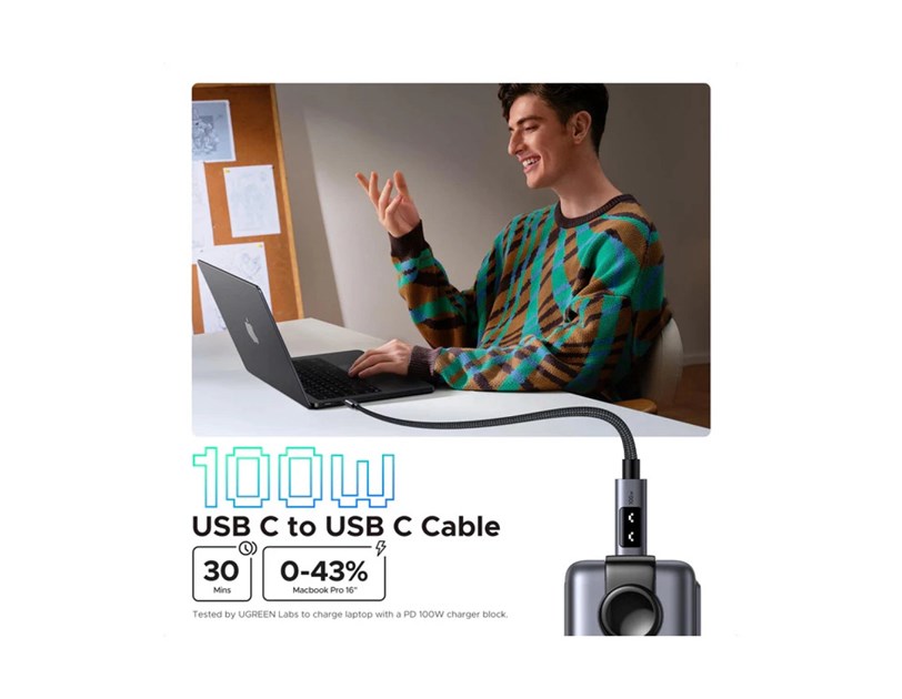 UGREEN Uno USB-C (M) na USB-C (M), PD 100W, 480 Mbps, 2m