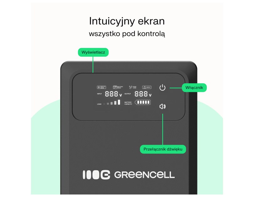 Green Cell UPS (UPSLPPC800) 1200VA/800W, Pure Sinusoid, Line Interactive AVR, LCD