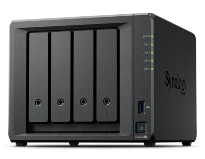 Synology DS425+ Diskstation 4-bay NAS server, Intel Celeron J4125, 2.5"/3.5" HDD/SSD podrška, Hot Swappable HDD, 2GB DDR4, 2.5GbE+1GbE LAN, 2×USB 3.2