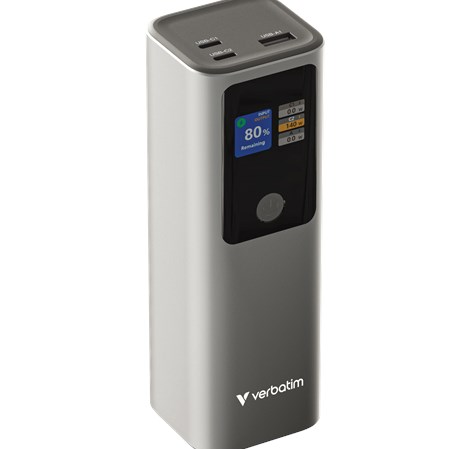 Verbatim Powerbank 27000 mAH Charge 'n' Go 183W max, Dual USB-C® port, 1xUSB-A, Smart digital TFT display
