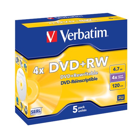 DVD+RW Verbatim 4.7GB 4× Matt Silver 5 pack JC