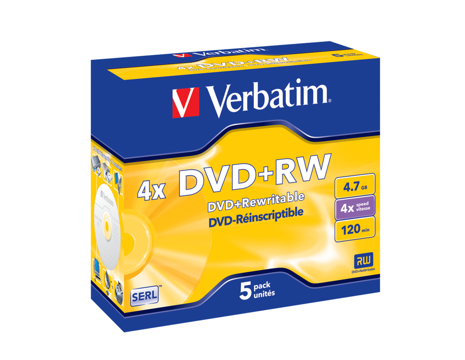 DVD+RW Verbatim 4.7GB 4× Matt Silver 5 pack JC