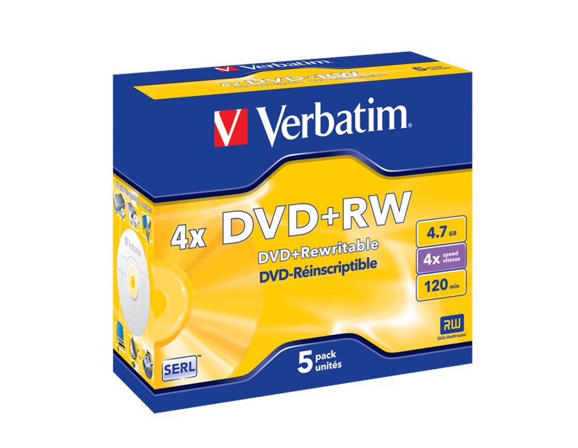 DVD+RW Verbatim 4.7GB 4× Matt Silver 5 pack JC