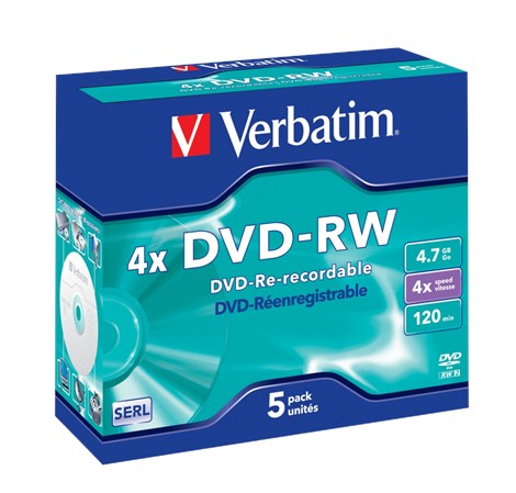 DVD-RW Verbatim 4.7GB 4× Matt Silver 5 pack JC