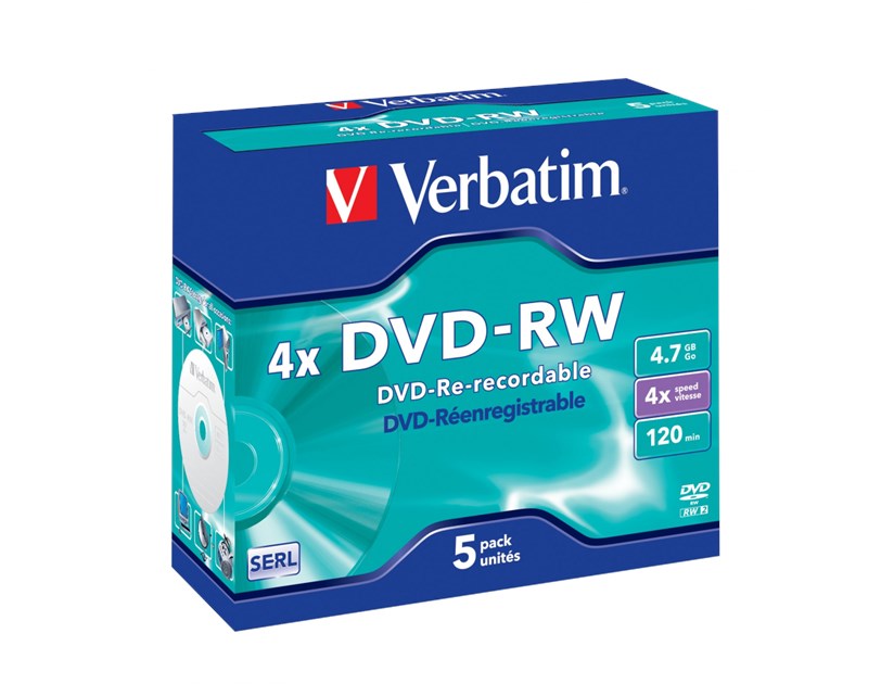 DVD-RW Verbatim 4.7GB 4× Matt Silver 5 pack JC