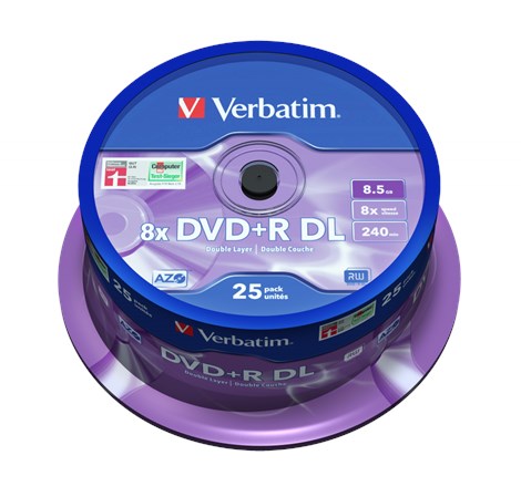 DVD+R DL Verbatim 8.5GB 8× Matt Silver 25 pack spindle (Double Layer)