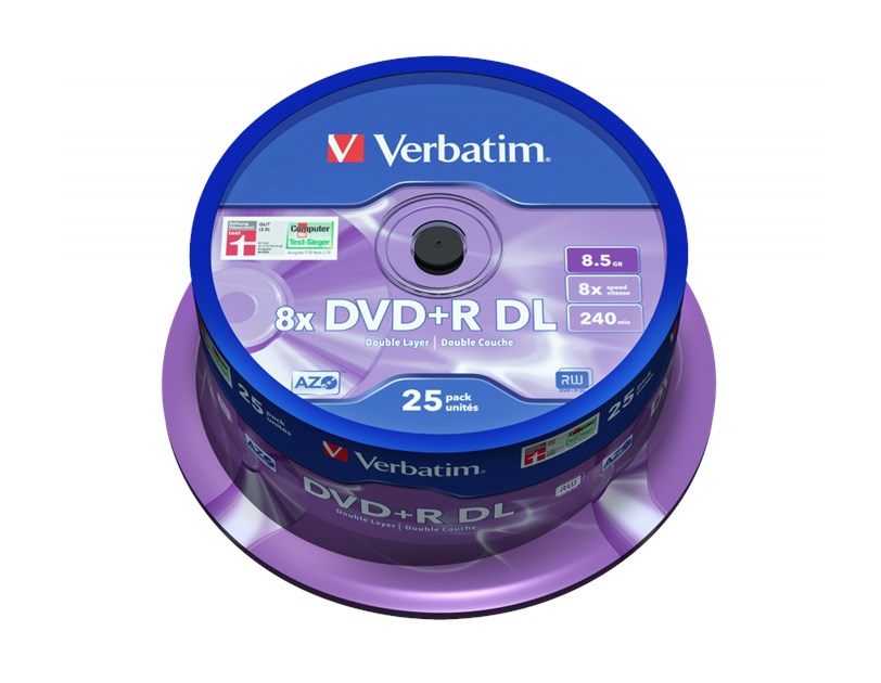 DVD+R DL Verbatim 8.5GB 8× Matt Silver 25 pack spindle (Double Layer)