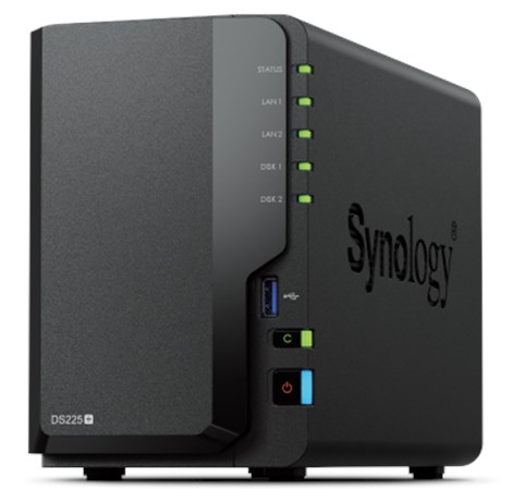 Synology DS225+ DiskStation 2-bay All-in-1 NAS server, 2.5"/3.5" HDD/SSD podrška, Hot Swappable HDD, 2GB, 1×2.5GbE, 1x1GbE, 2xUSB 3.2 Gen 1 Port