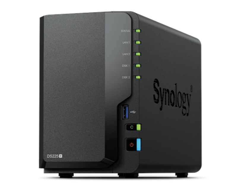 Synology DS225+ DiskStation 2-bay All-in-1 NAS server, 2.5"/3.5" HDD/SSD podrška, Hot Swappable HDD, 2GB, 1×2.5GbE, 1x1GbE, 2xUSB 3.2 Gen 1 Port