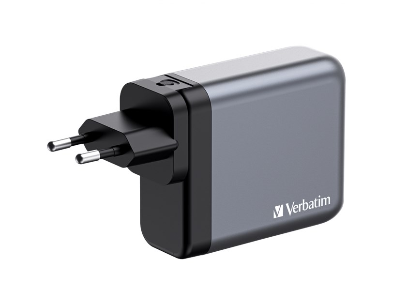 Verbatim GNC-140 GaN zidni punjač 140W, 4 priključka, 2 x USB-C PD 140 W / 1 x USB-C PD 20 W / 1 x USB-A QC 3.0