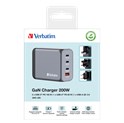 Verbatim GNC-200 GaN zidni punjač 200W, 4 priključka, 2 x USB-C PD 100 W / 1 x USB-C PD 65 W / 1 x USB QC 3.0