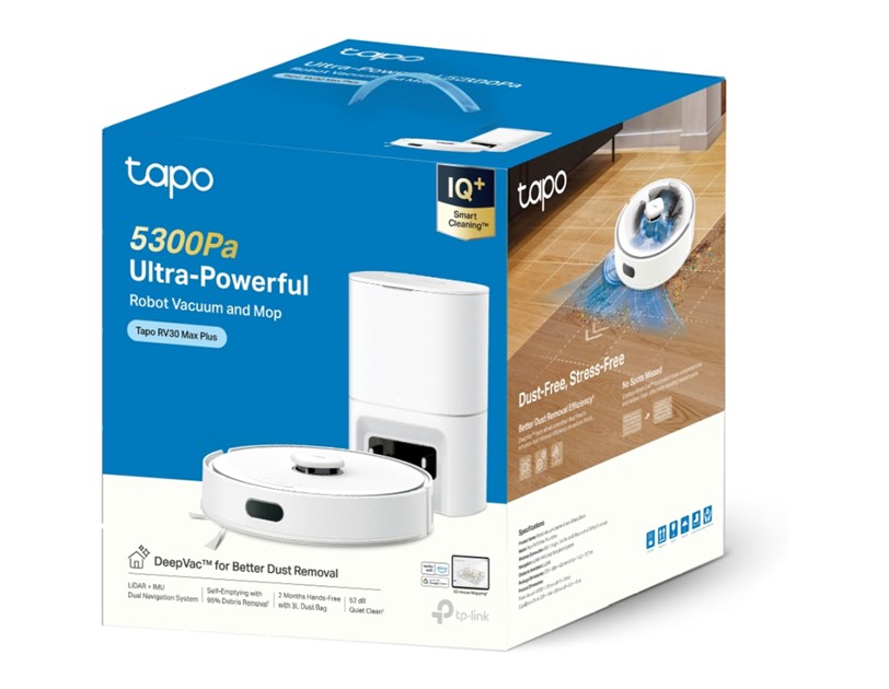 Tapo RV30 Max Plus robotski usisivač i perač, LiDAR + IMU dual Navigation, 2600 mAh, 300ml Dustbin, 300ml Water Tank, Smart Dust Collection, WiFi/Bluetooth, Home/Alexa, Tapo APP