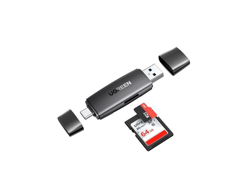 UGREEN čitač memorijskih kartica USB-C + A, TF/SD kartice, crni