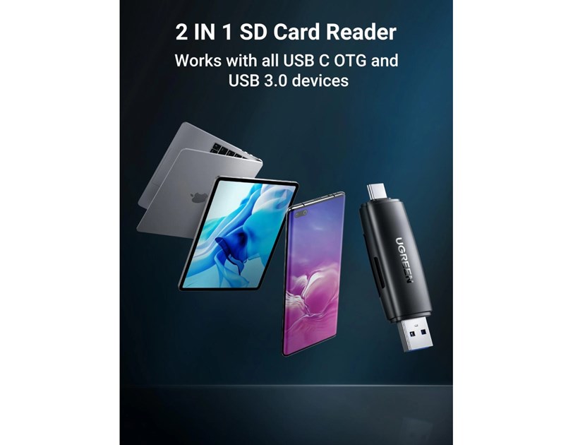 UGREEN čitač memorijskih kartica USB-C + A, TF/SD kartice, crni