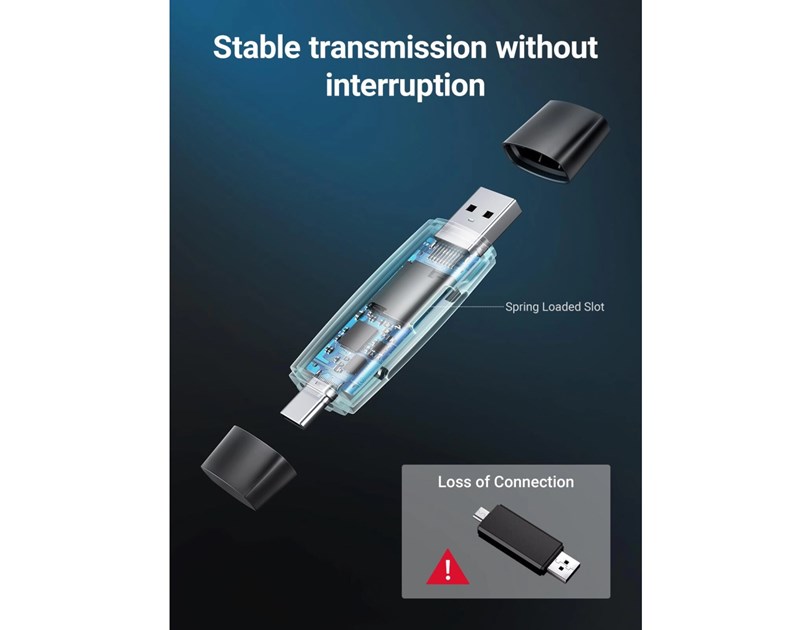UGREEN čitač memorijskih kartica USB-C + A, TF/SD kartice, crni