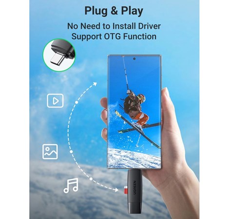 UGREEN čitač memorijskih kartica USB-C + A, TF/SD kartice, crni