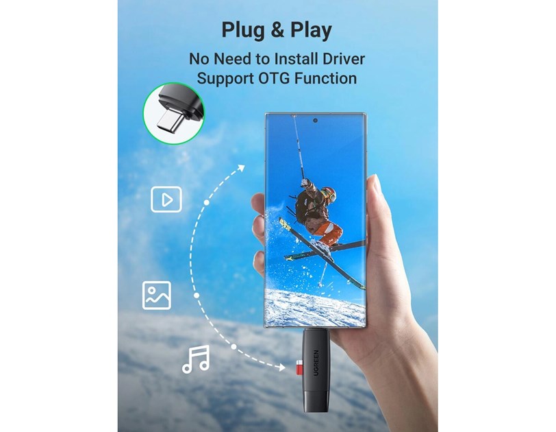 UGREEN čitač memorijskih kartica USB-C + A, TF/SD kartice, crni