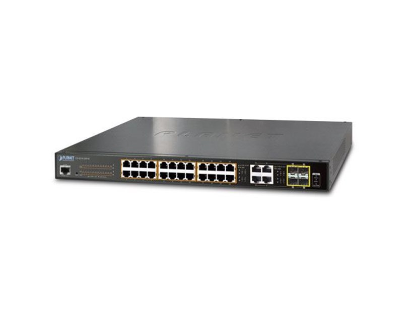 PLANET IPv6/IPv4, 24-Port Managed 802.3at POE+ Gigabit Ethernet Switch + 4-Port Gigabit Combo TP/SFP (220W)